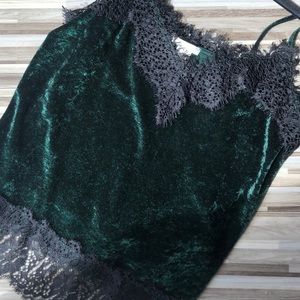 Green velvet lace camisole
